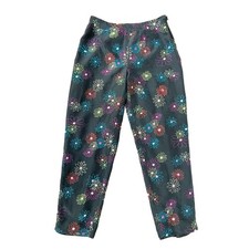 Vintage Silk Land High Rise 100 Silk Pants Black Floral Embroidery Women's 4