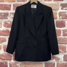 Kasper Blazer Womens 6 Petite Plain Black Career Work Office Button Front Jacket
