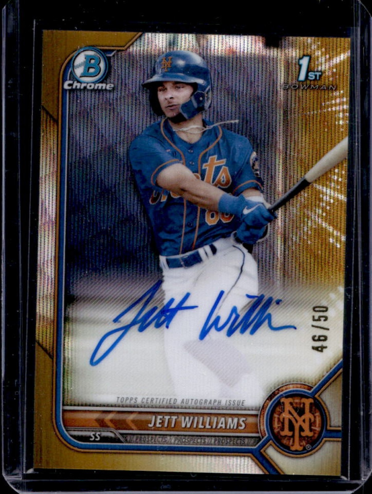 2022 Bowman Draft Jett Williams Chrome Auto Gold Wave Refractor 1st #/50 Mets