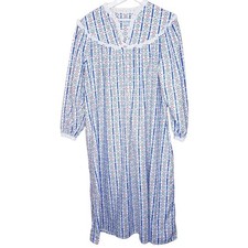 LANZ OF SALZBURG Long Flannel Nightgown Floral Hearts Tyrolean Stripe Eyelet