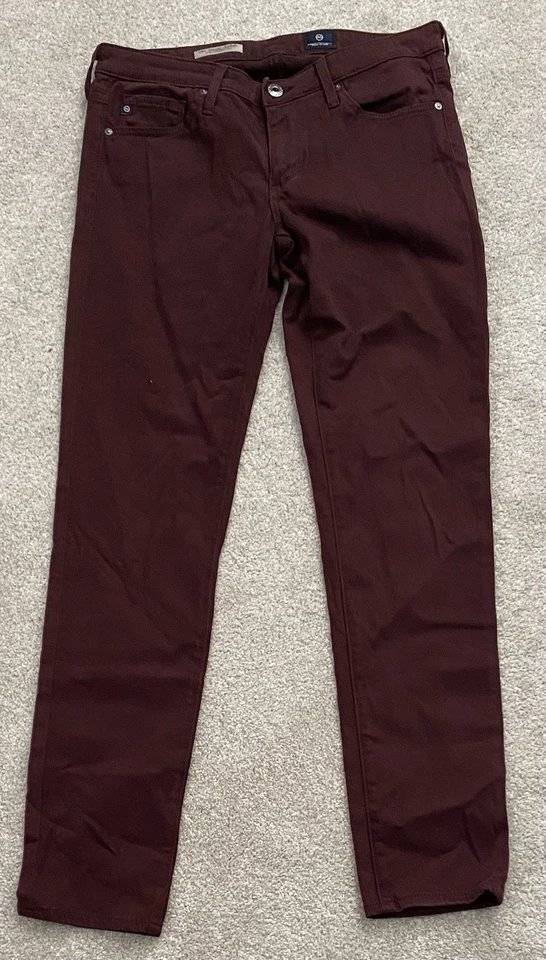 Pantalones de mezclilla al tobillo AG Adriano Goldschmied the Stevie talla 26 granate/ciruela ajustados Foto 2 de 4