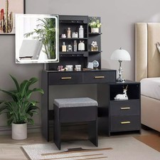 4 Drawers Vanity Desk Set with Large LED Lighted Mirror for Bedroom Makeup Table