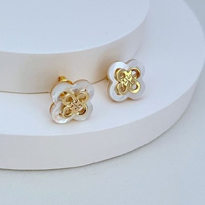New! Tory Burch KIRA CLOVER STACKED STUD Classic Simple Lady Earrings with Pouch