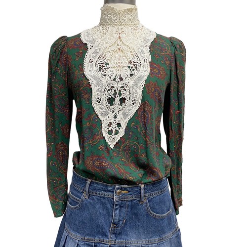 Vintage Scott McClintock Womens Brocade Print Lace Neck Blouse - 第 2/8 張圖片