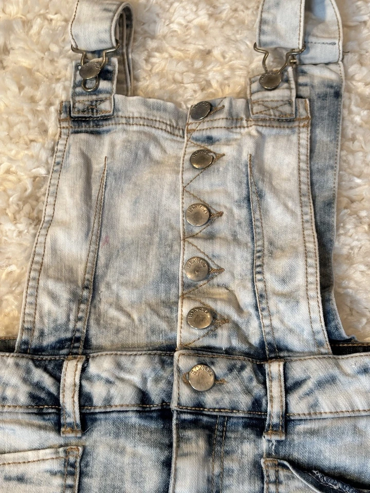 Bongo Girls Denim Bibs Short Overalls Sz 8 Acid Wash Country Farm Boho Chic Foto 2 de 4