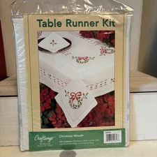 Christmas Wreath Table Runner Kit Stamped Cross Stitch Craftways #530020 16”x44”