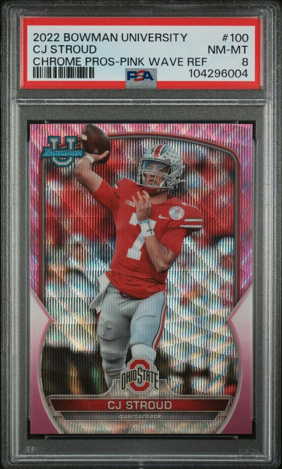 2022 Bowman University Chrome C.J. Stroud Pink Wave Refractor /125 #100 RC