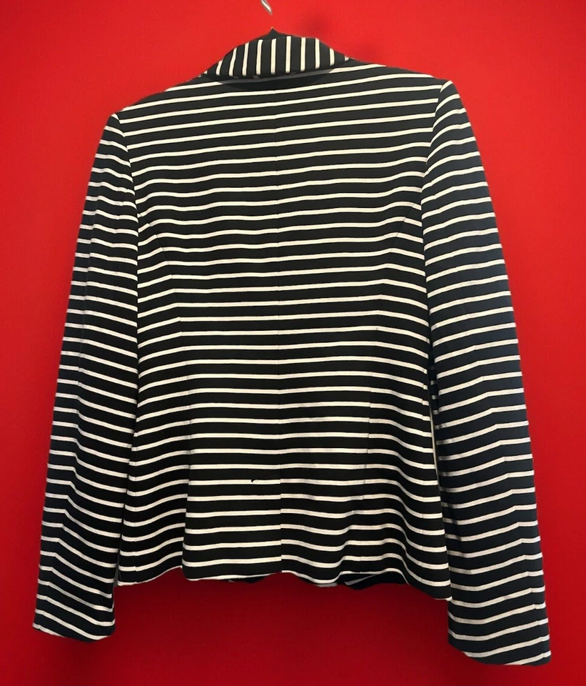 Blazer clásico de diseñador GUESS Los Angeles a rayas blanco y negro para mujer talla S Foto 3 de 4