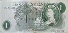 England One Pound Banknote 1960 Series QEII Withdrawn VF Condition Pre-decimal