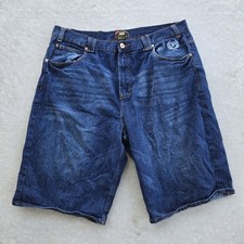 Phat Farm Shorts Men 42x13 Blue Y2K Baggy Hip Hop Skater Denim Embroidered Jorts
