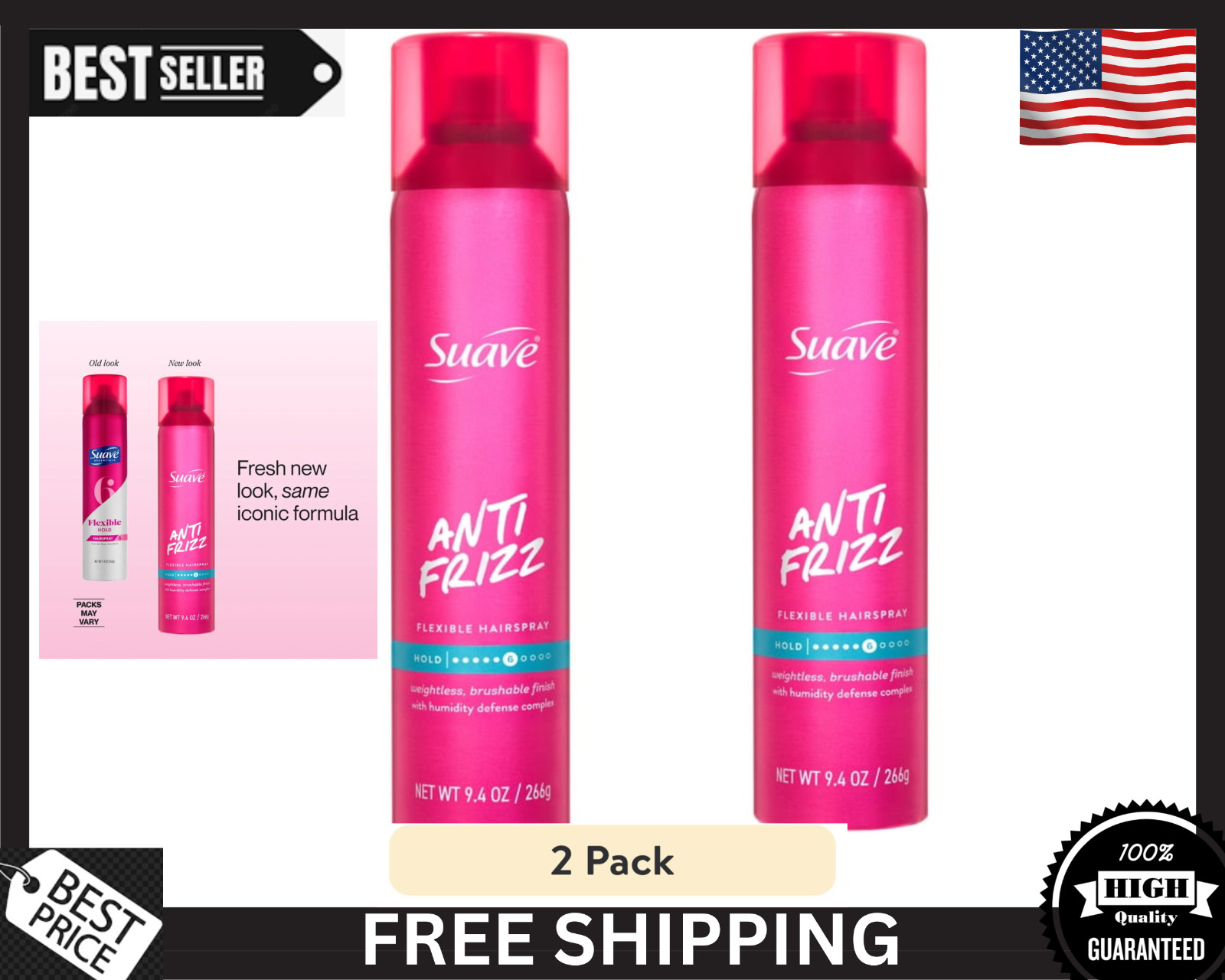 (2  Pack) Suave Flexible Hold Hair Spray, All Day Control, 9.4 oz, Free Shipping