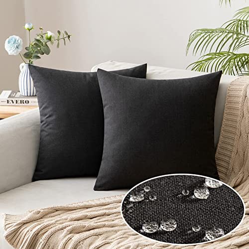 Pack of 2 Outdoor Throw Pillow Covers Waterproof Decorative Linen Farmhouse - Picture 2 of 7