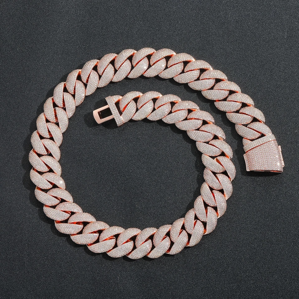 22mm Simulated Diamond Rose Gold Miami Cuban Chain or Bracelet Iced Out - Image 4 of 4