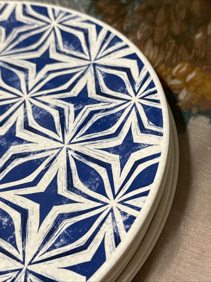 "Lote umbral de 4 platos de cena azul y blanco melamina de 10,5"" de diámetro" Foto 3 de 4