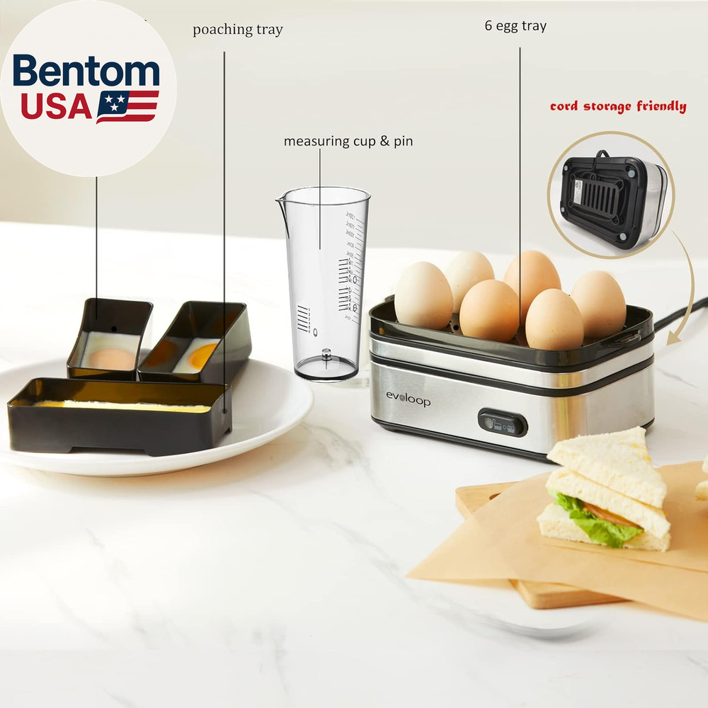 Rapid Egg Cooker Electric 6 Eggs Capacity, Soft, Medium, Hard Boiled, Poacher, O