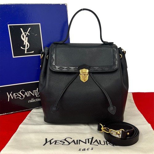 Yves Saint Laurent Cutout Hand Shoulder Bag Leather Black with Box #TVB1620