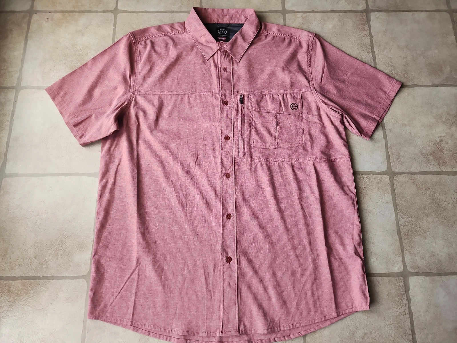 Wrangler ATG Button Up Shirt Mens Large Red Heather Fishing Hiking Utility