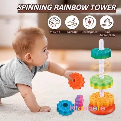 Spinning Stacking Toys - Rainbow Tower, Kids Stackable Spinning Toy, Educational