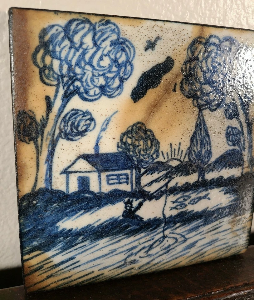 Antigua casa grande de pescadores de azulejos azules de Delft holandesa inglesa siglo XIX         Foto 4 de 4