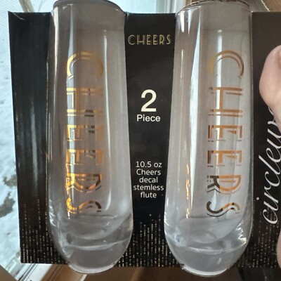 Circleware - Stemless Champagne Flute Glasses - Cheers Decal - Set of 2 - 10.5oz