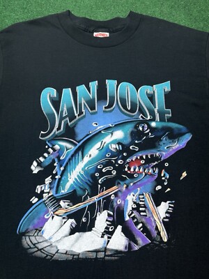 Vintage 90s San Jose Sharks Break Through Nutmeg Mills NHL Mens XL