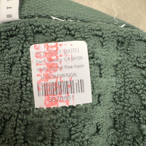 Pottery Barn Terry Waffle Bath Towel & Hand Towel Set Pine Green Cut Tags Read - Picture 4 of 4