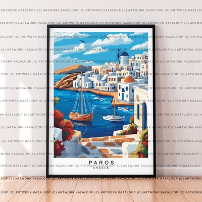 Paros Griechenland Hafen ungerahmte Illustration Kunst griechische Insel Küste Poster Druck