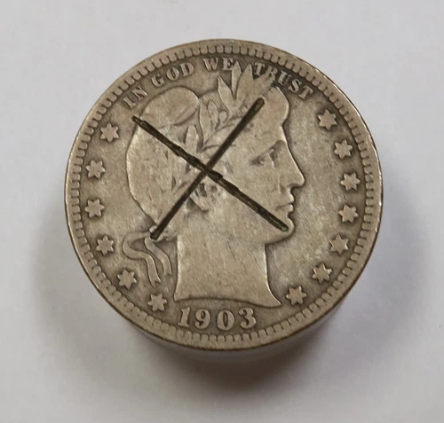 1903 S COUNTER STAMP | Barber Quarter - 25c US Coin #40598