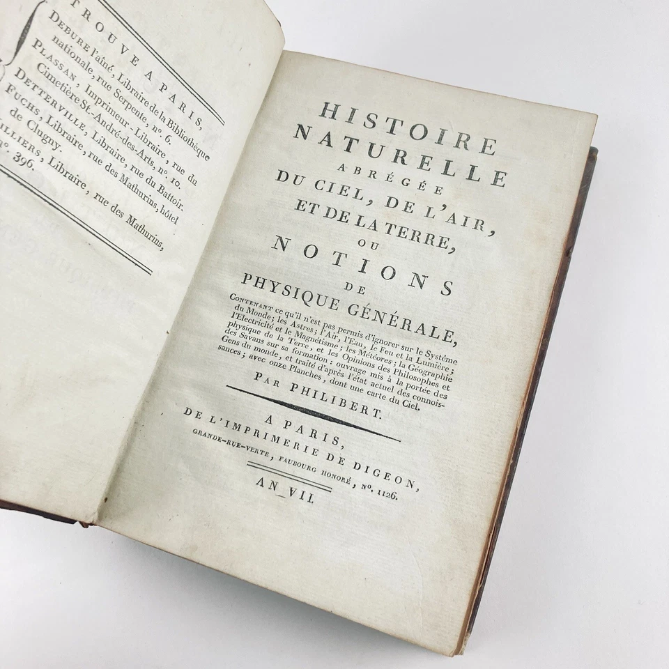 PHILIBERT : HISTOIRE NATURELLE ABRÉGÉE DU CIEL, DE L'AIR & DE LA TERRE . 1798 - Photo 4/4