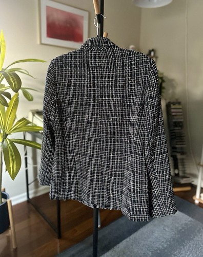 80s 90s Vintage Sag Harbor Blazer Black & White Multicolor Blazer Jacket Size 12 - Picture 3 of 10