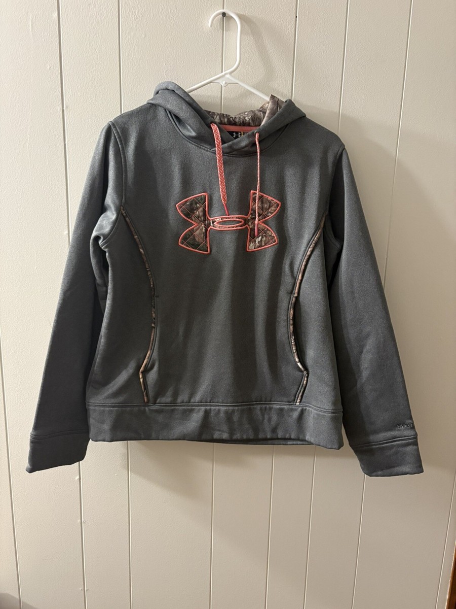 Under Armour Youth Girls Large Hooded Sweatshirt Grey Pink Camo