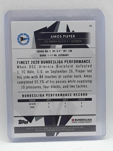 Amos Pieper 2020-21 Topps Finest Bundesliga - #19 - Arminia Bielefeld - Picture 2 of 2