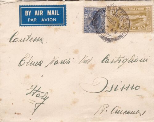 1934 INDIA, Carta de Correo Aéreo de Bombay a Osimo - franqueada con sellos de  - Picture 1 of 1
