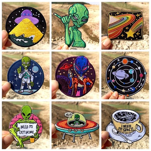Toppe termoadesive UFO aliene - Ferro da cartone animato su toppa ricamata badge tessuto - Foto 12 di 49