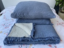 Muslin Bedspread Muslin Blanket 100 Cotton Bed Cover Coverlet Breathable Indigo
