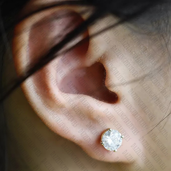 Alternate view of 1.46 Tcw Round Cut Moissanite Compass Setting Earring 14k White Gold Plated