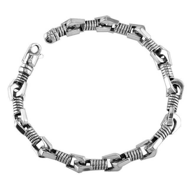 Mens Coil Link Sterling Silver Bracelet with Black, 8.5 Inches eBay