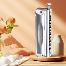 10 Hole 40 Tones Chromatic Harmonica Key C Mouth Organ with Harp in Case Silver