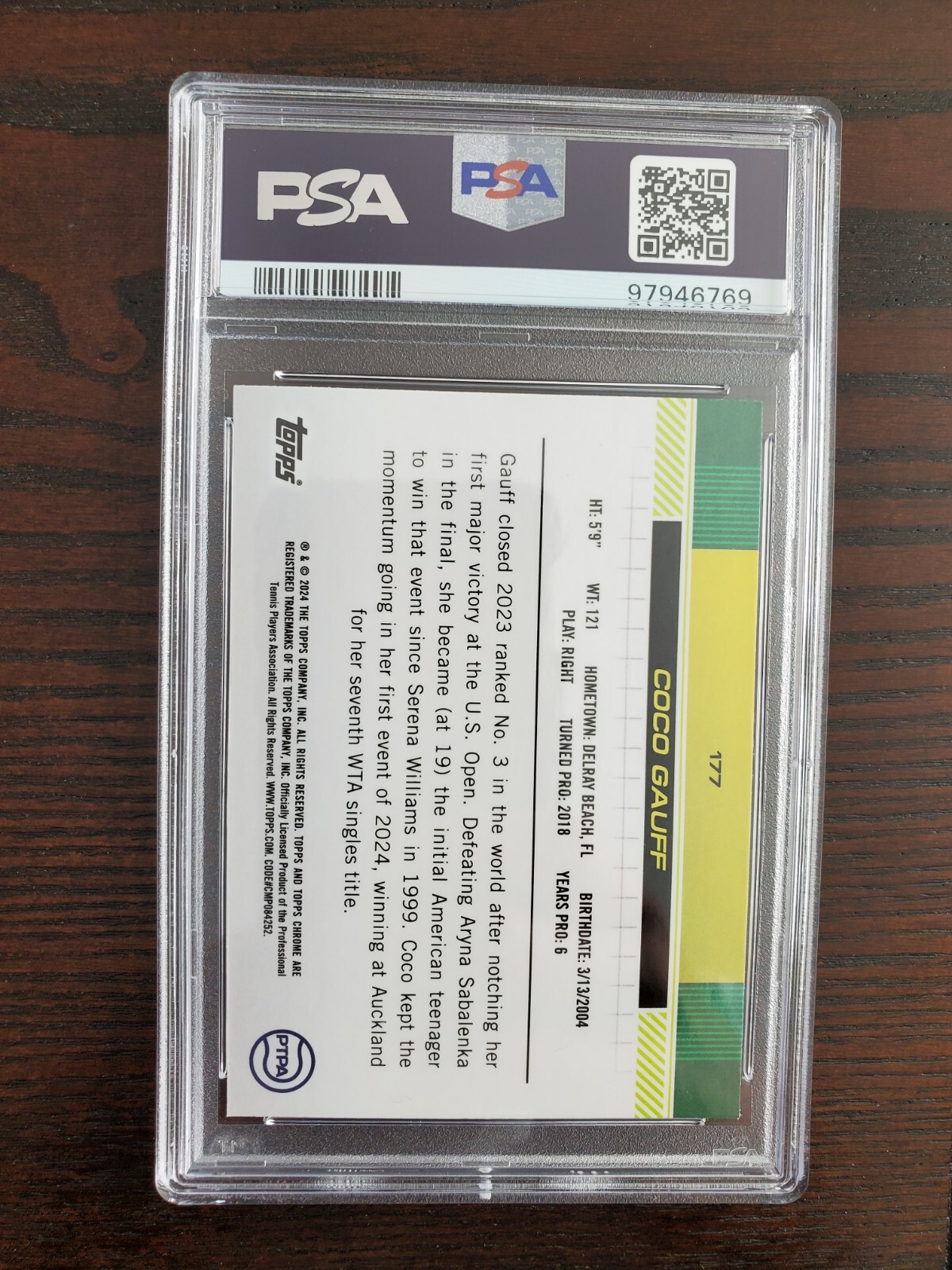 Coco Gauff 2024 Topps Chrome Tennis Sapphire #177 Orange Refractor /25 PSA 10 view 2