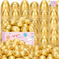 Easter Eggs Empty 100Pcs, Fillable Plastic Golden Eggs for Easter Basket Stuf...