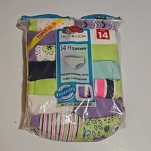 Fruit Of the Loom Girls Size 14 Cotton Hipster Underwear 14 Pack, Assorted