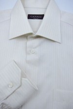 NEW 325 Canali White With Fine Ecru Stripes Man's Dress Shirt 16x36 Italy