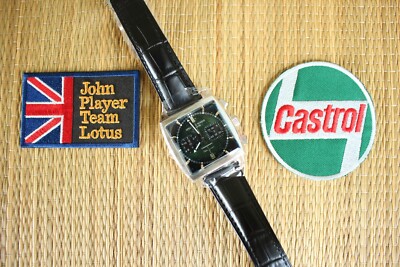 STOCK JPS CASTROL S&S QUADRATO PATTERN STAINLESS GREEN DIAL CHRONO WATCH BOX SET