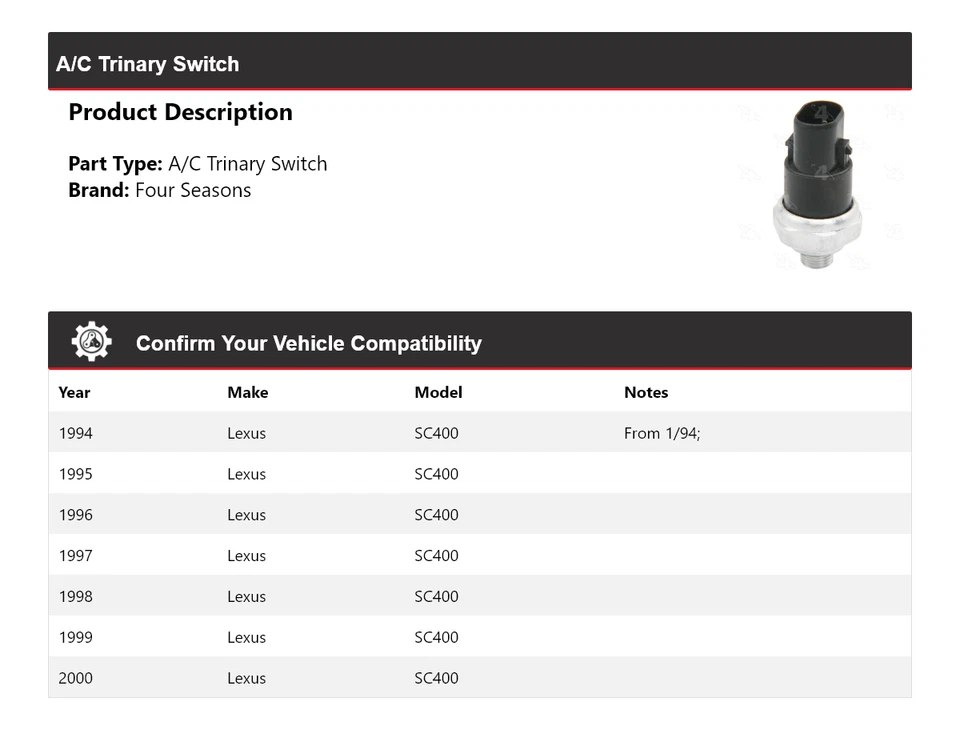 For 1994-2000 Lexus SC400 A/C Trinary Switch 4 Seasons 1995 1996 1997 1998 1999 - Image 2 of 4