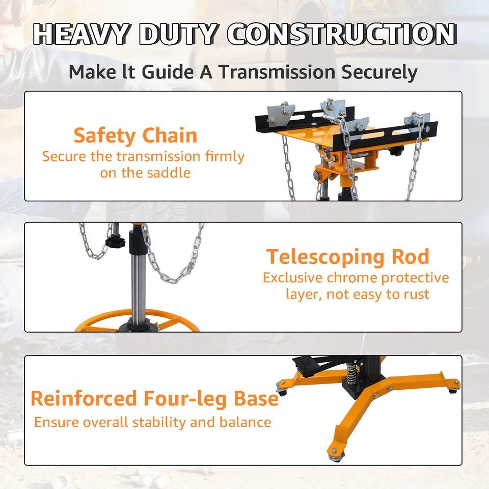 Transmission Jack 1660 LBS, Heavy-Duty Hydraulic Lift with 360° Swivel Hoist - Image 4 of 4