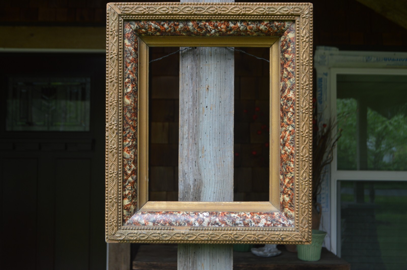 CIVIL WAR ERA PICTURE FRAME * FITS 8" X 10" * ORNATE GESSO MARBLE FAUX