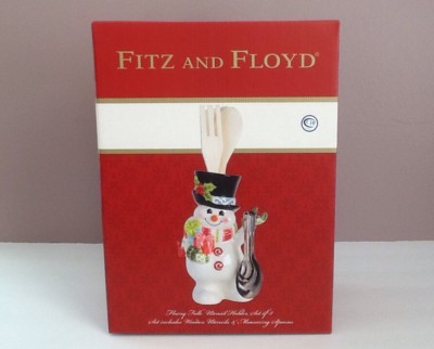 Fitz & Floyd Flurry Folk Snowman Utensil Holder, Utensils & Measuring Spoons NEW