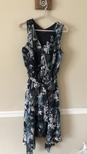 Banana Republic Womens Size XS Faux Wrap Floral Midi Dress Blue Green Sleeveless