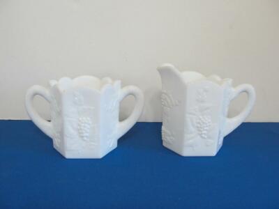Vintage Westmoreland Milk Glass Paneled Grape Creamer Sugar Set