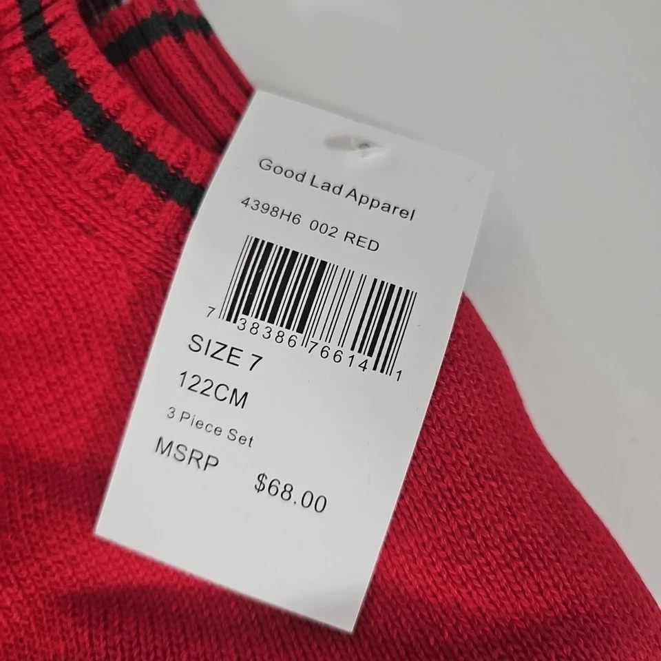 GOOD LAD мальчиков 7 красный свитер жилет и вельветовые брюки комплект новый с Ярлыками $68 Рождественский северный олень - Изображение 3 из 4